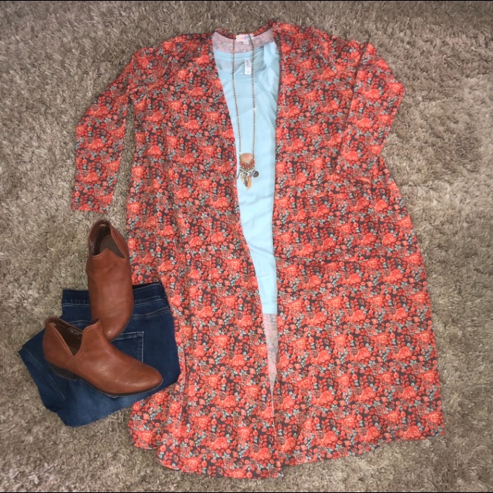 LuLaRoe Floral Sarah Duster Cardigan (Size L)